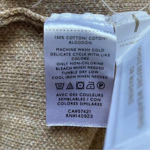 Loft Camel Tan Windowpane Cotton Boxy Cowl Turtleneck Sweater size L - Picture 9 of 13